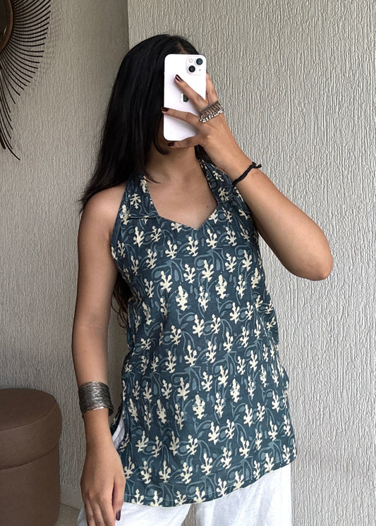 Leafy backless short kurti
