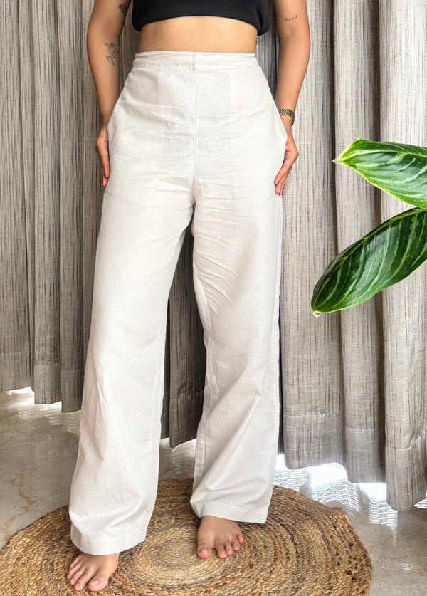 High waisted linen blend pants