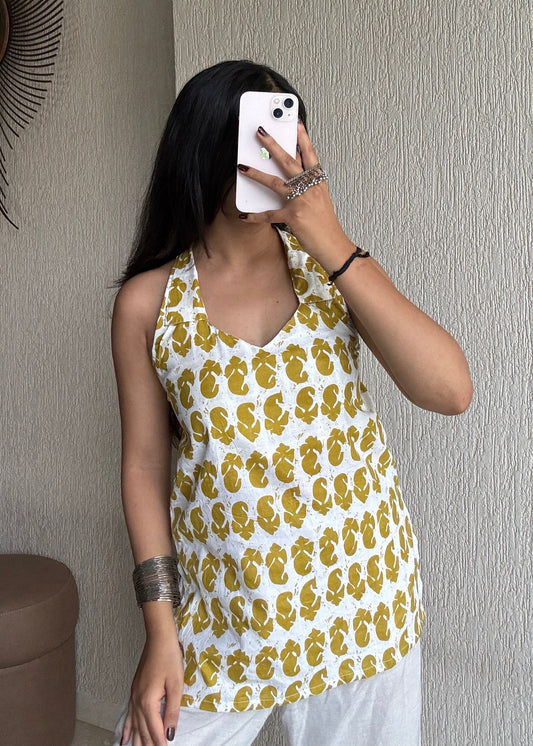 Golden backless short kurti