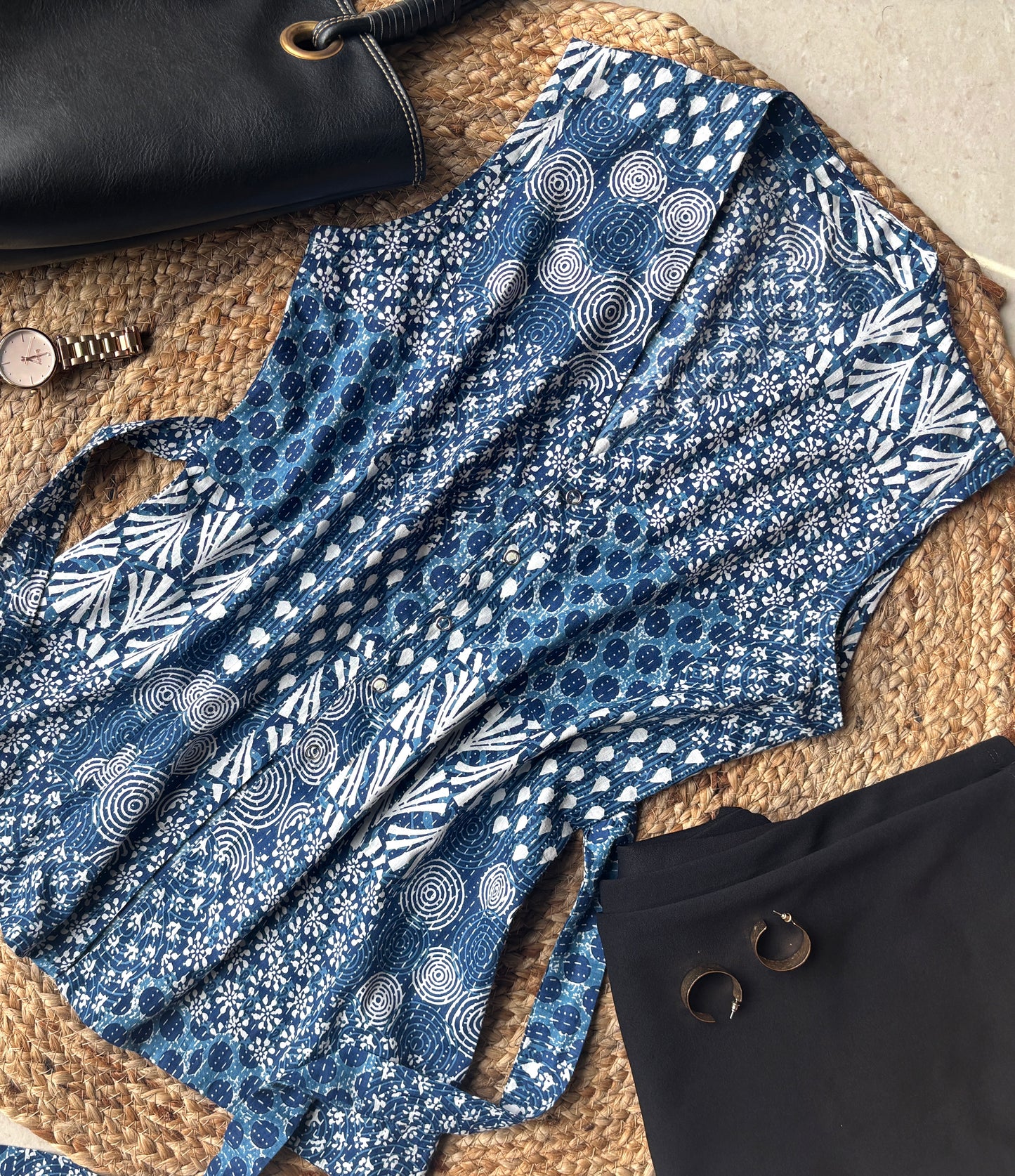 Blue patchwork long vest