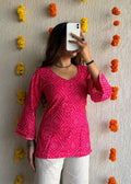 Gulaab bell Bandhani cotton short kurti