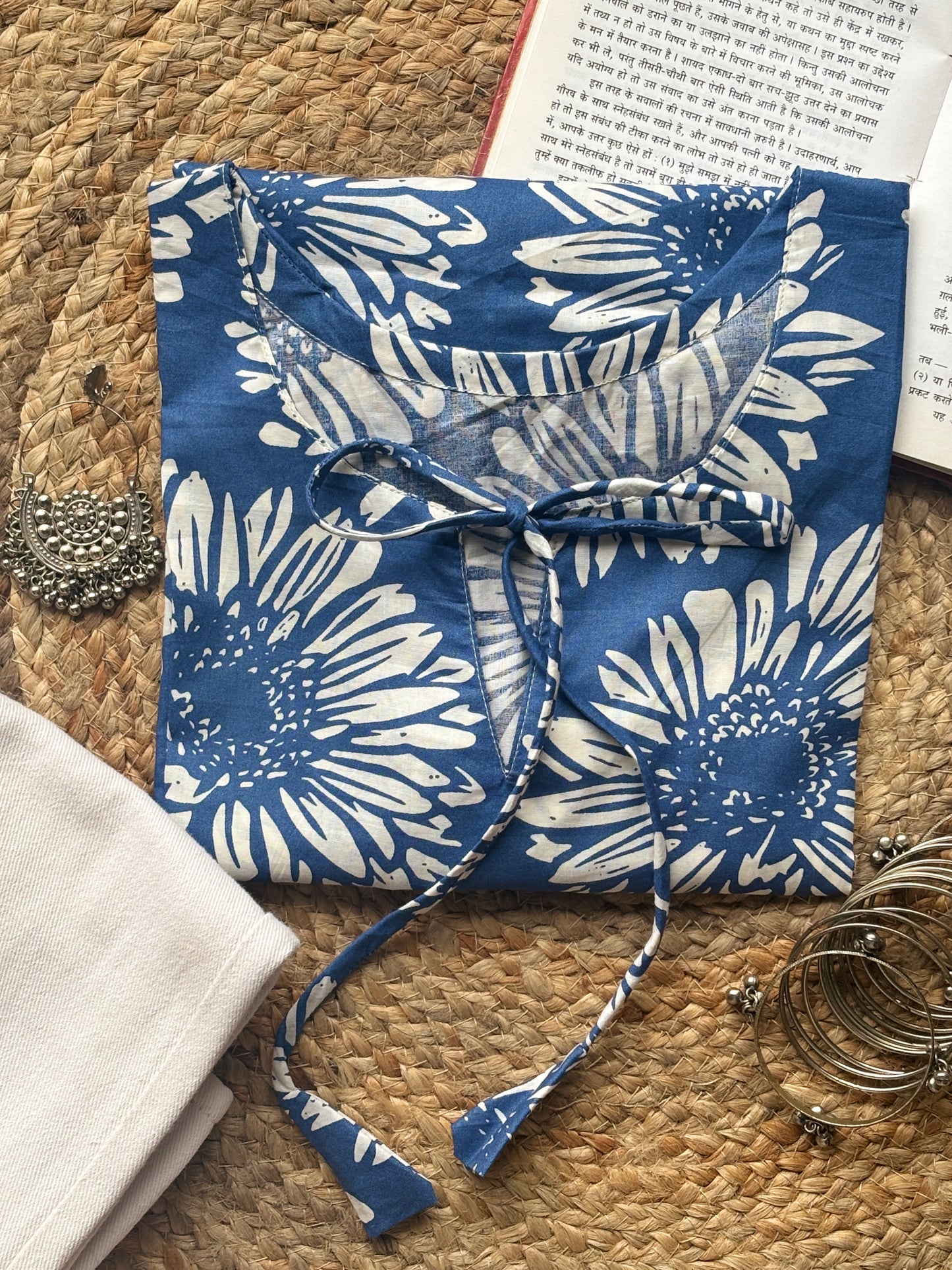 Indigo bloom bell sleeves short kurti