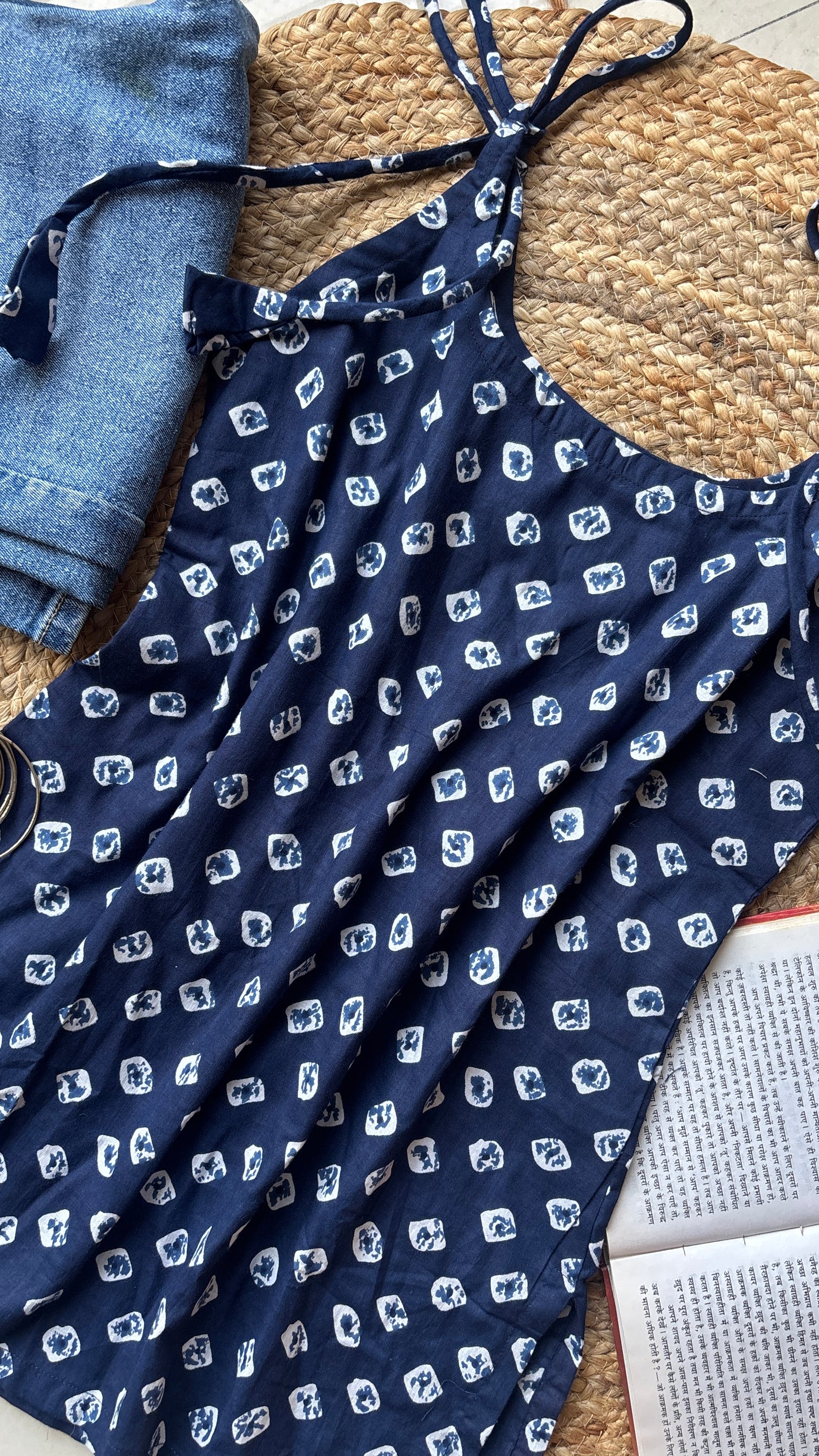 Blue tara spaghetti strap short kurti