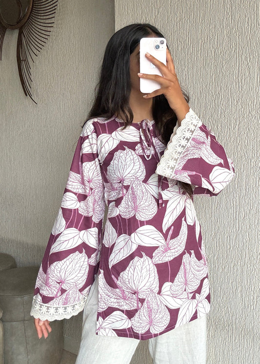 Purple bell sleeves short kurti