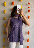 Purple flower cotton short kurti with scarf