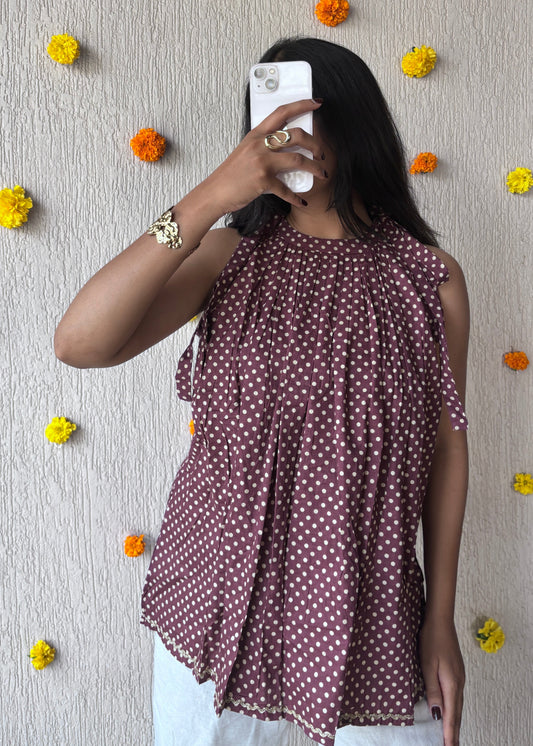 Brick polka halterneck short kurti