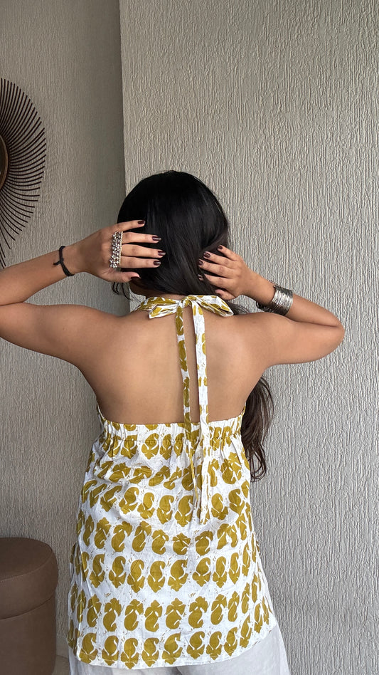 Golden backless short kurti