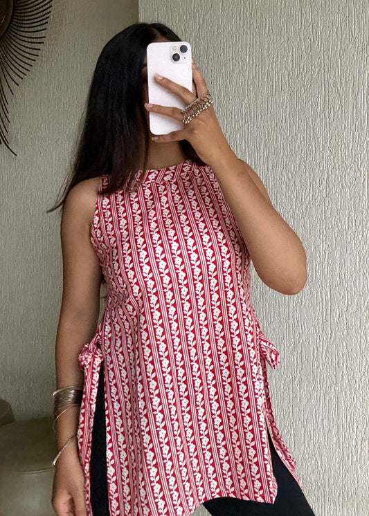 Red stripes halterneck short kurti