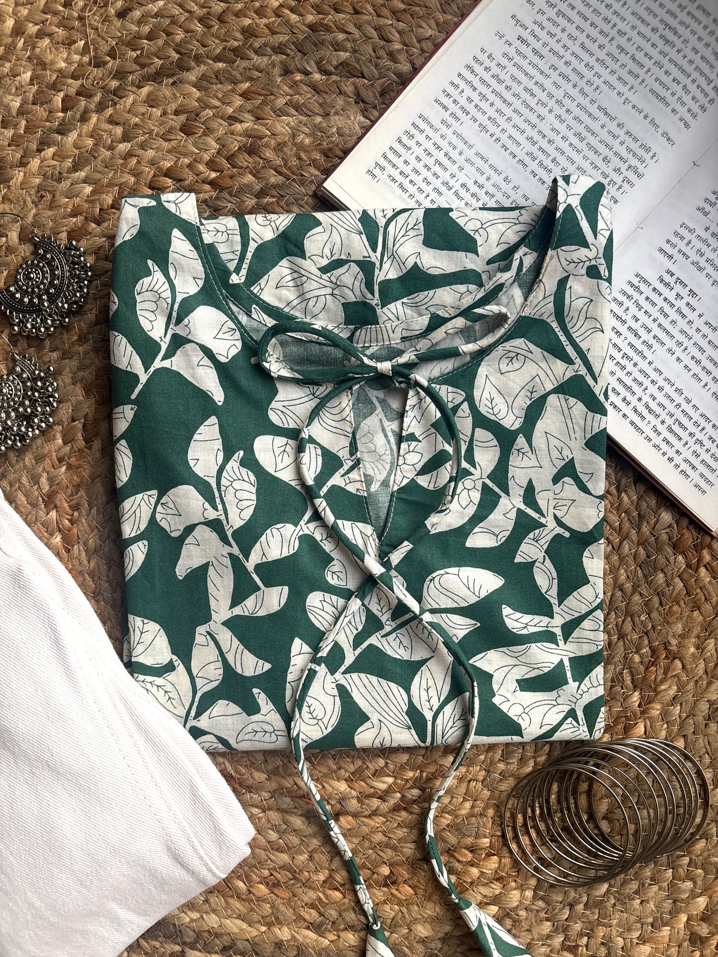 Green bell sleeves short kurti