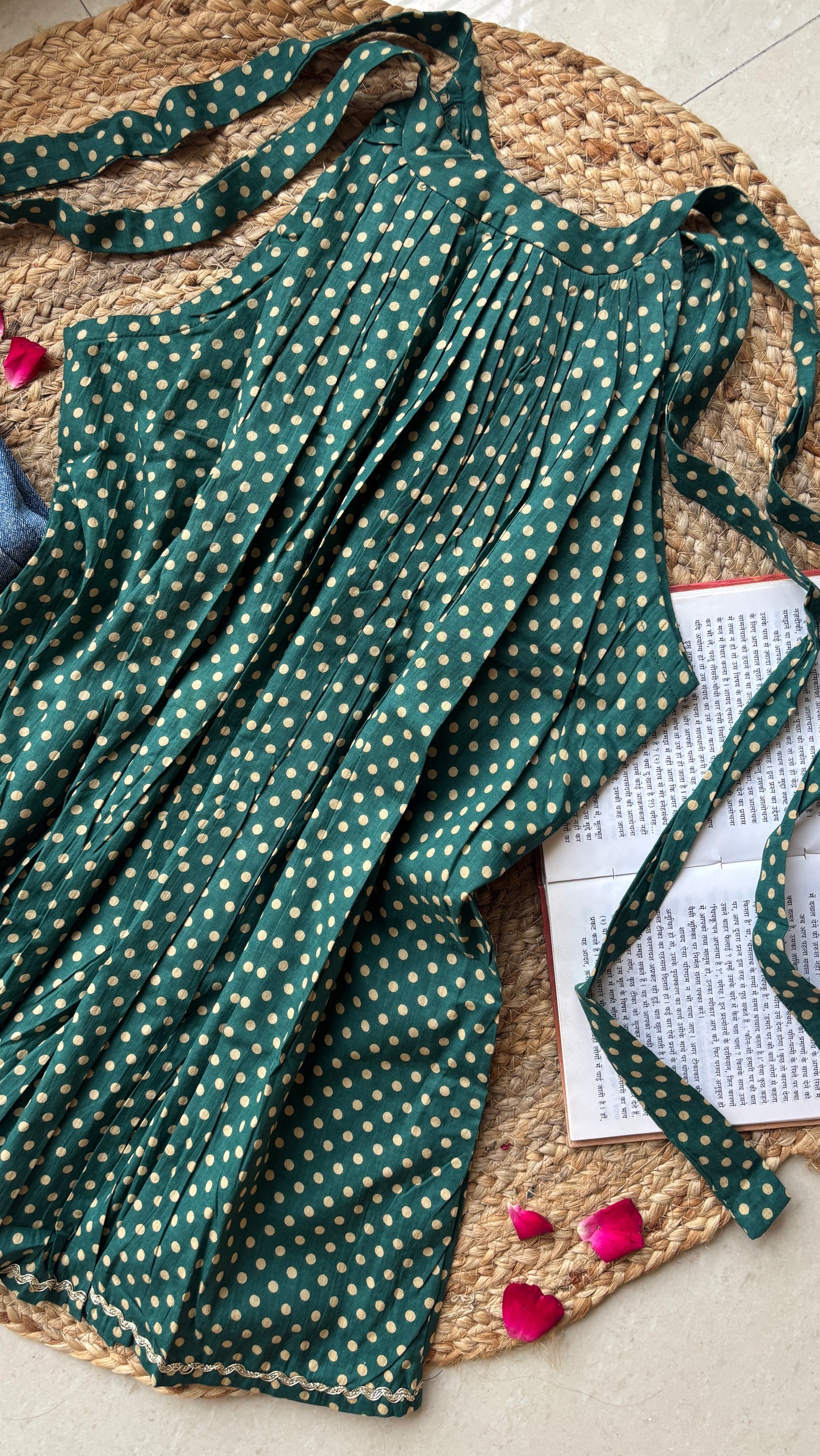 Green polka halterneck short kurti