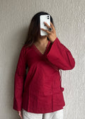 Cherry wrap-tie solid cotton kurti