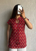 Red keyhole cotton short kurti