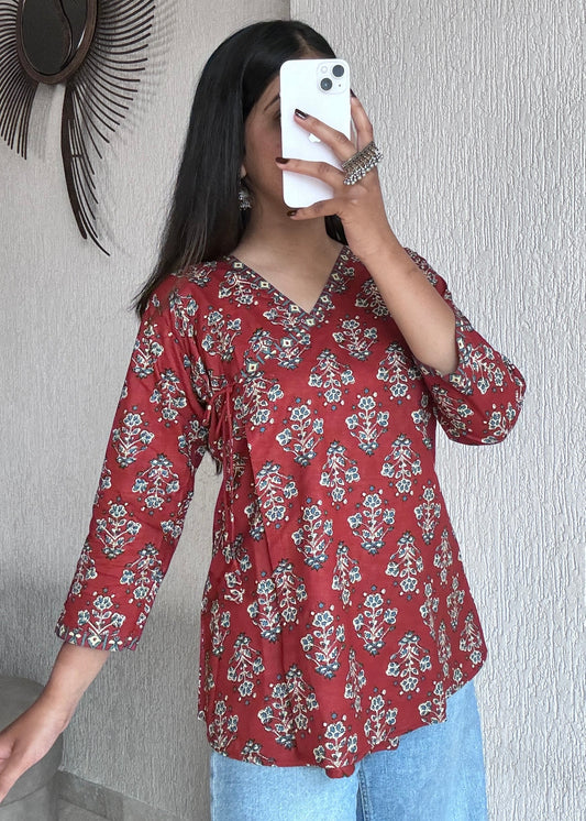Red wrap tie short kurti