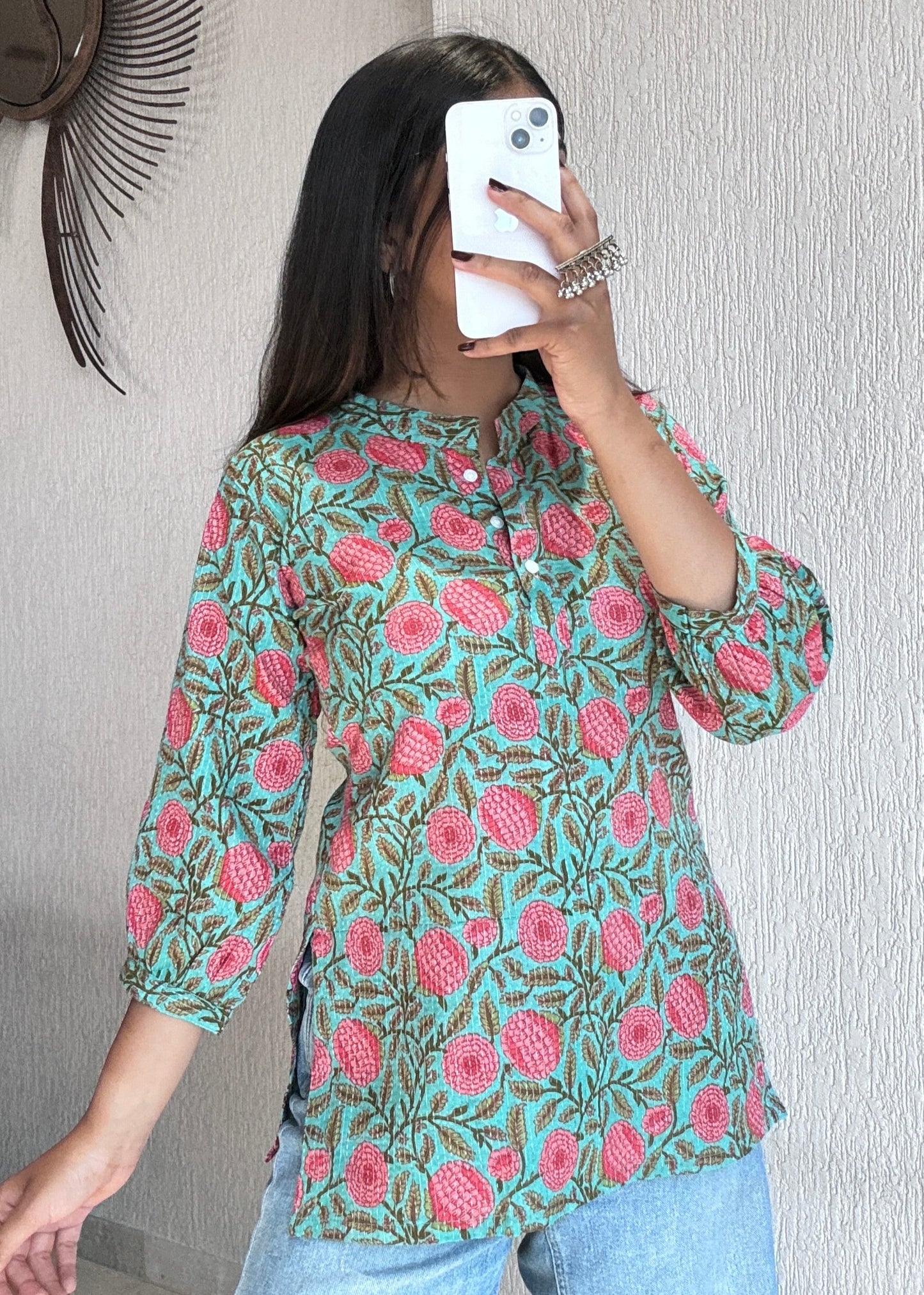 Turquoise classic collar short kurti