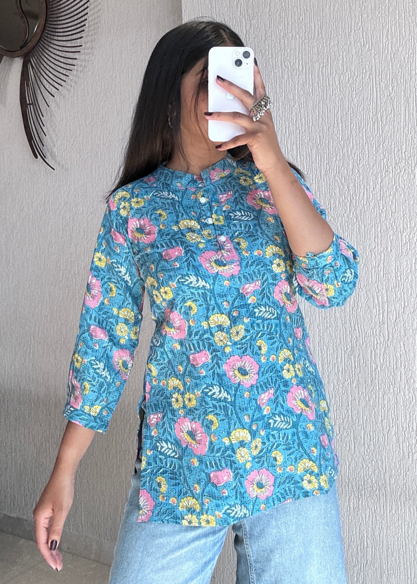 Blue classic collar short kurti