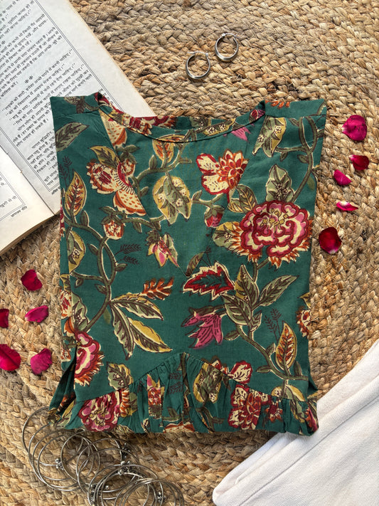 Green Peplum style short kurti