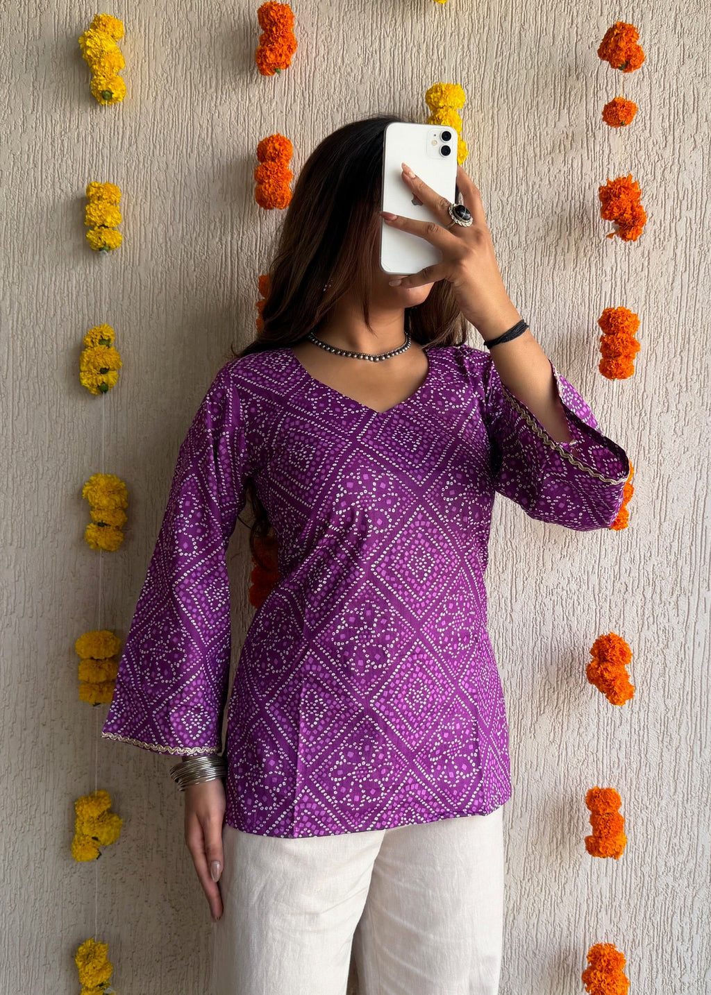 Jamuni bell Bandhani cotton short kurti