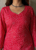Red bell Bandhani cotton short kurti