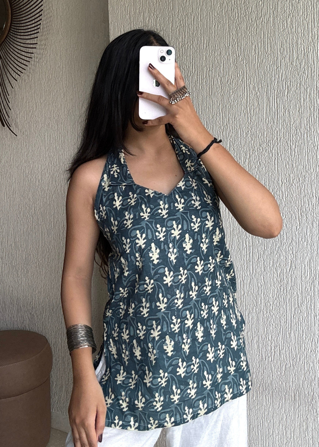 Leafy backless short kurti