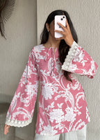 Pink bell sleeves cotton short kurti