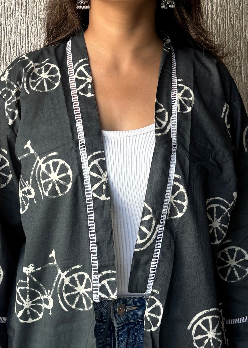 Charcoal bicycle oversized shrug