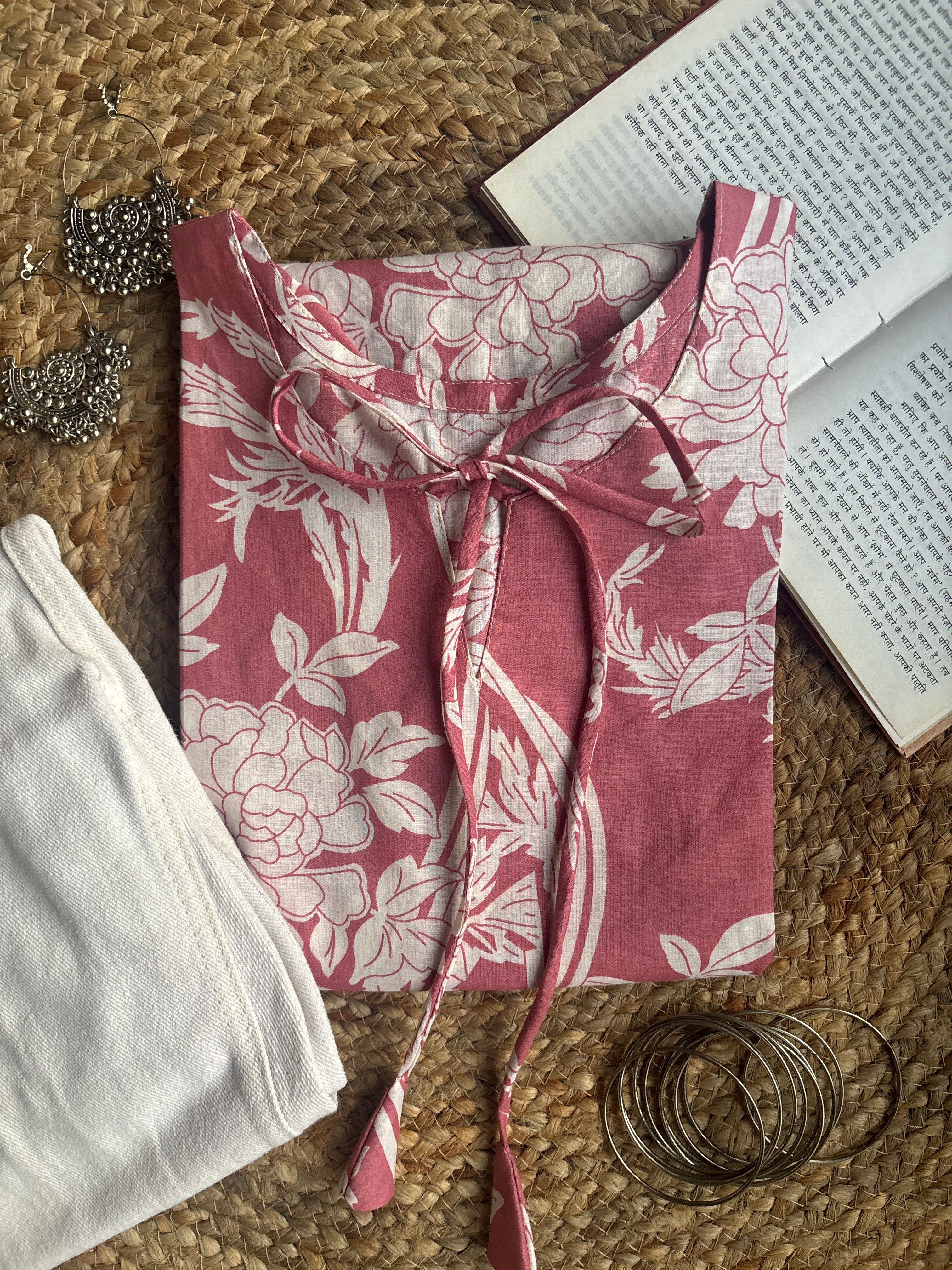 Pink bell sleeves short kurti