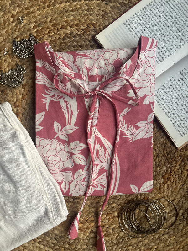 Pink bell sleeves cotton short kurti