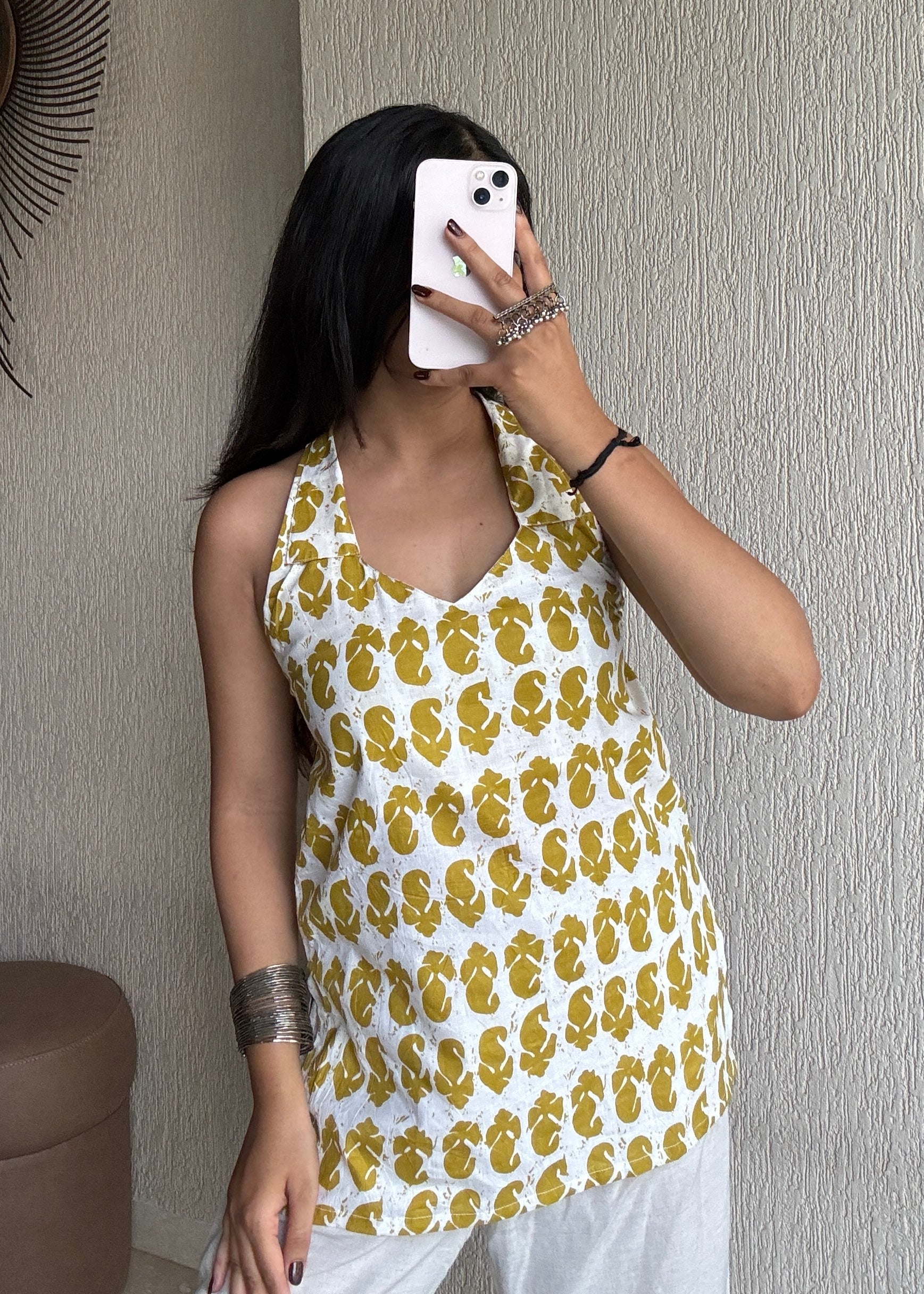 Golden backless short kurti