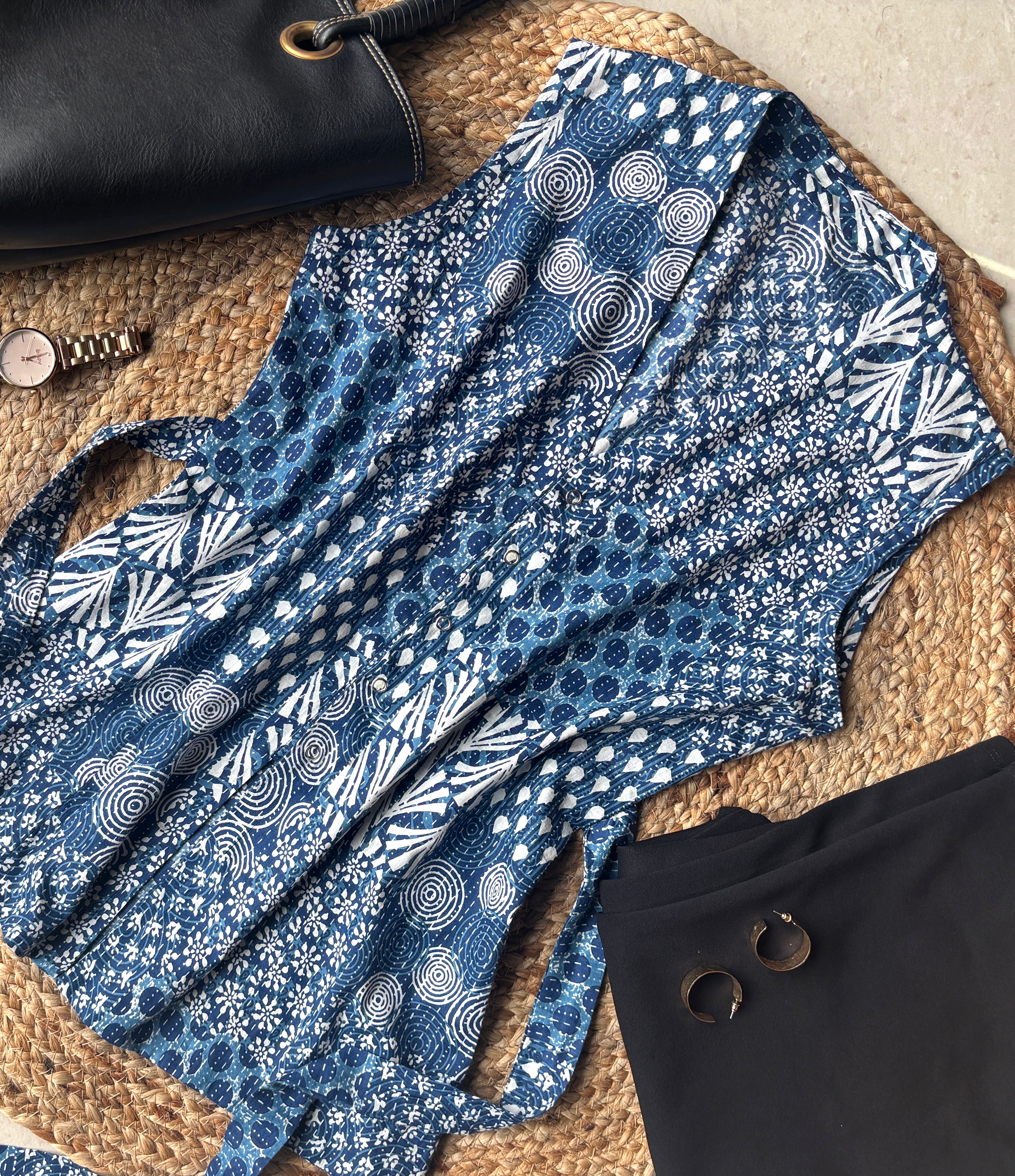 Blue patchwork long vest