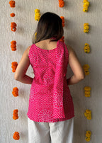 Pink flower cotton short kurti with scarf