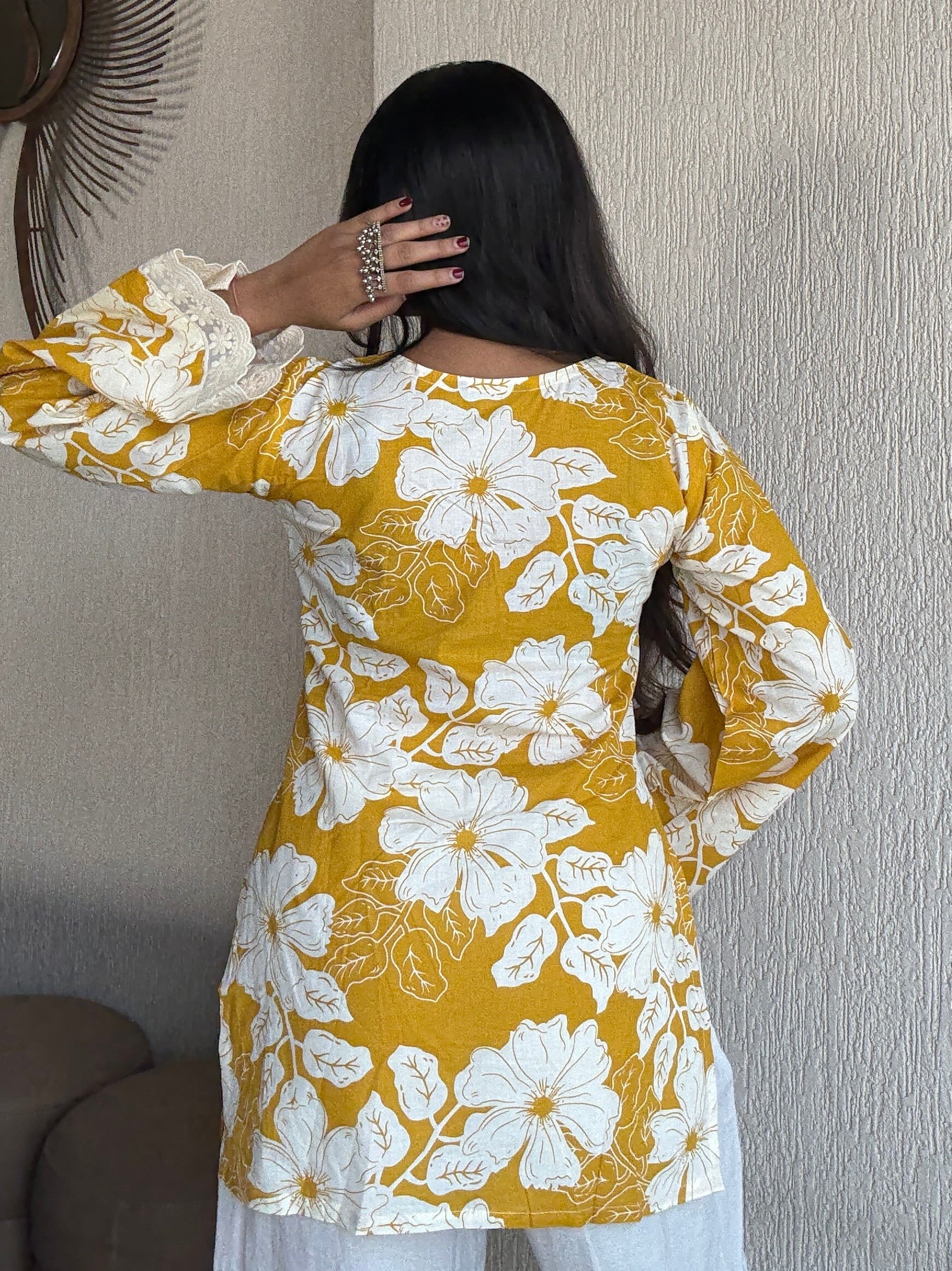 Yellow bell sleeves short kurti