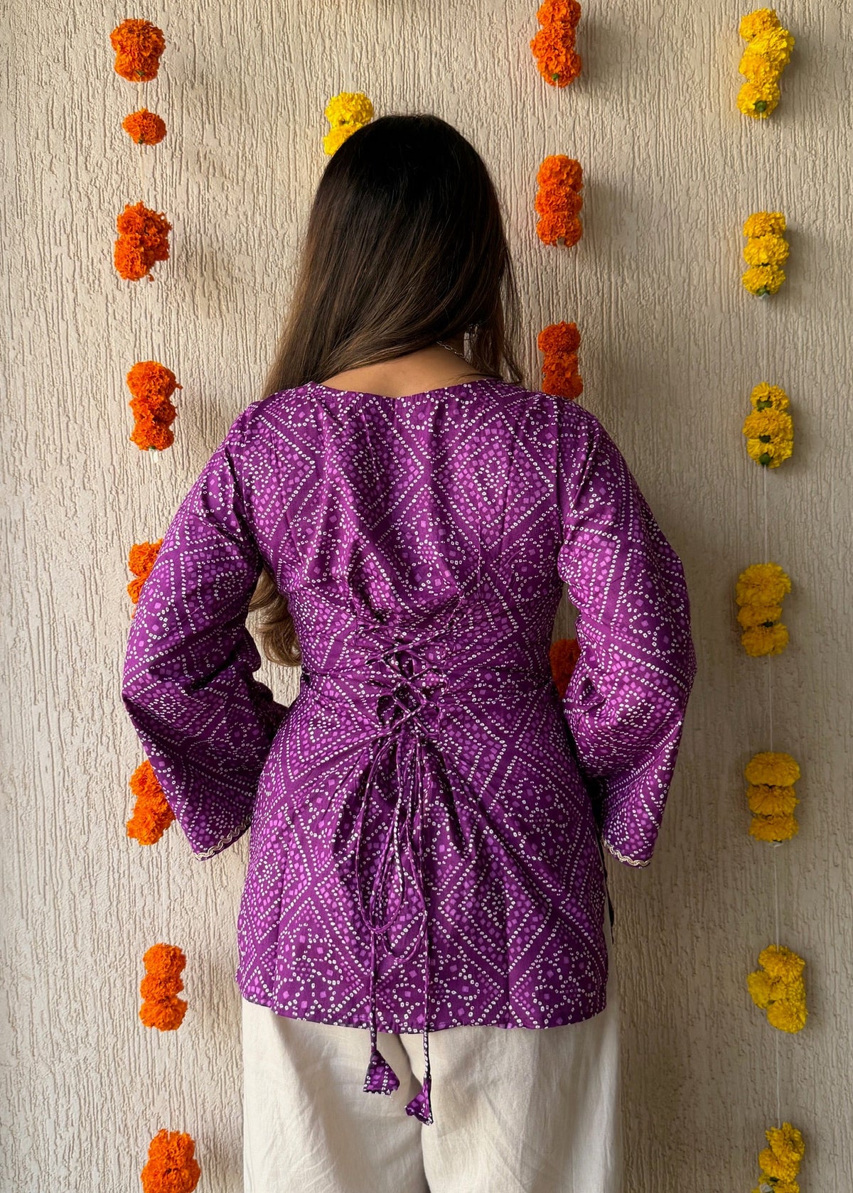 Jamuni bell Bandhani cotton short kurti