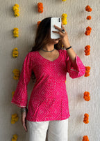 Gulaab bell Bandhani cotton short kurti