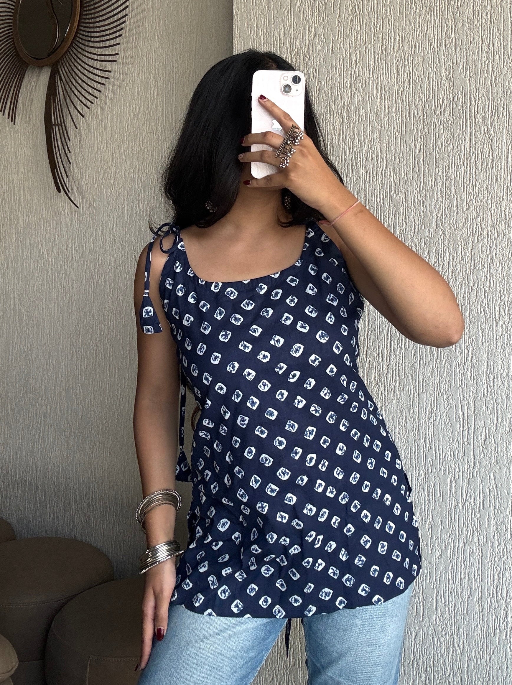 Blue tara spaghetti strap short kurti