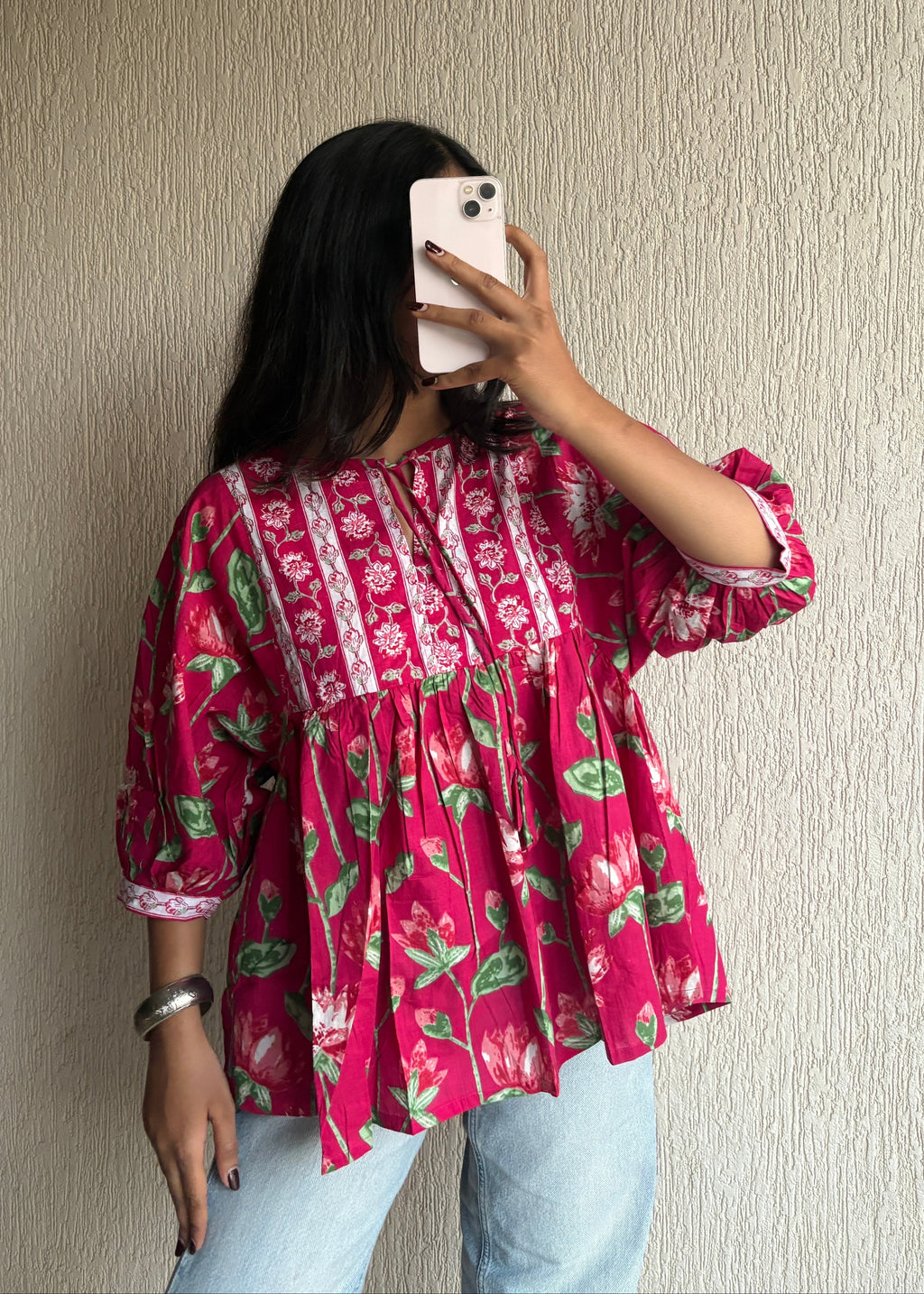 Pink boho short kurti