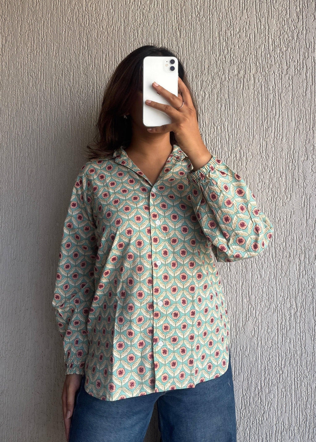 Mint green geometric shirt