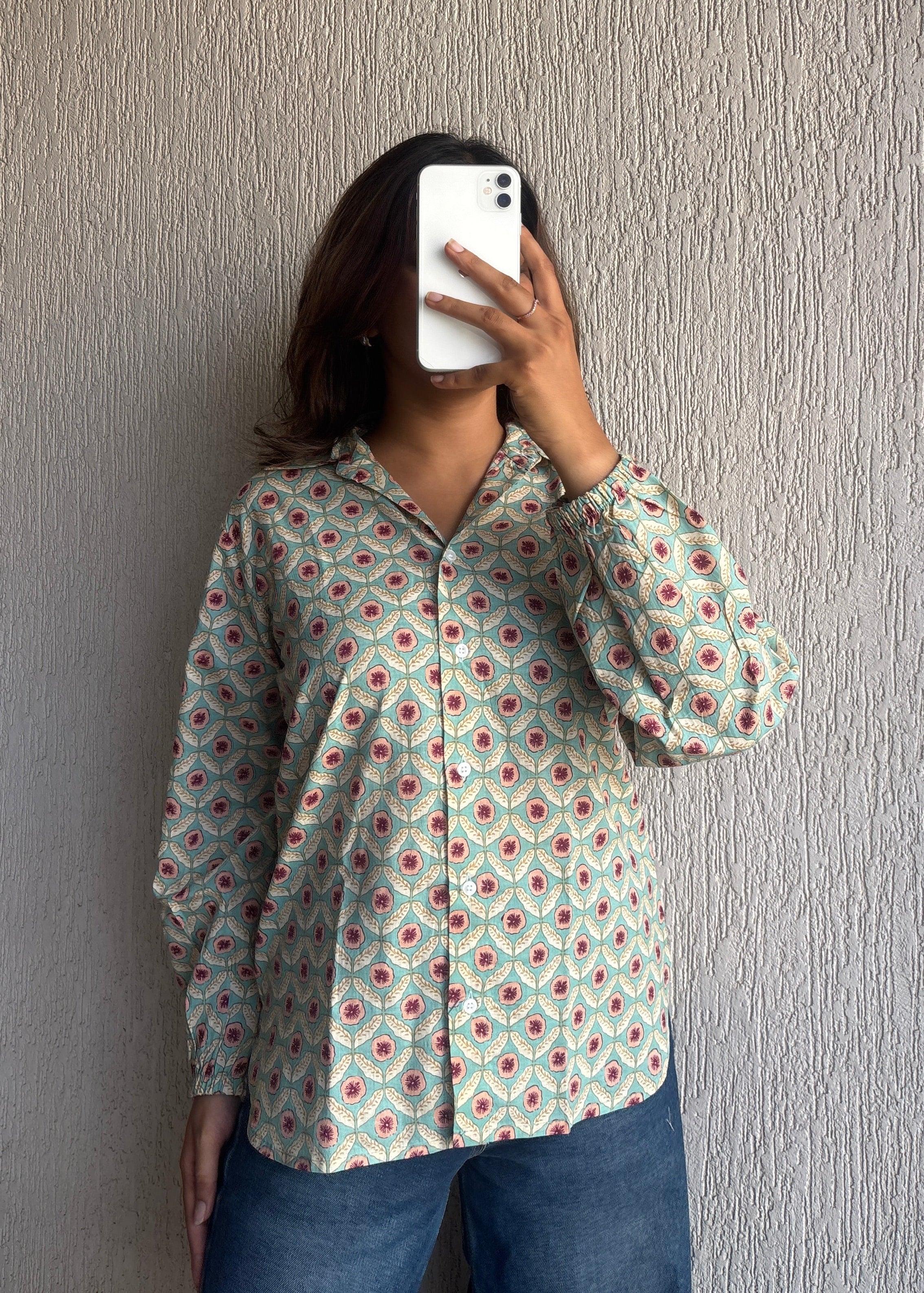 Mint green geometric shirt