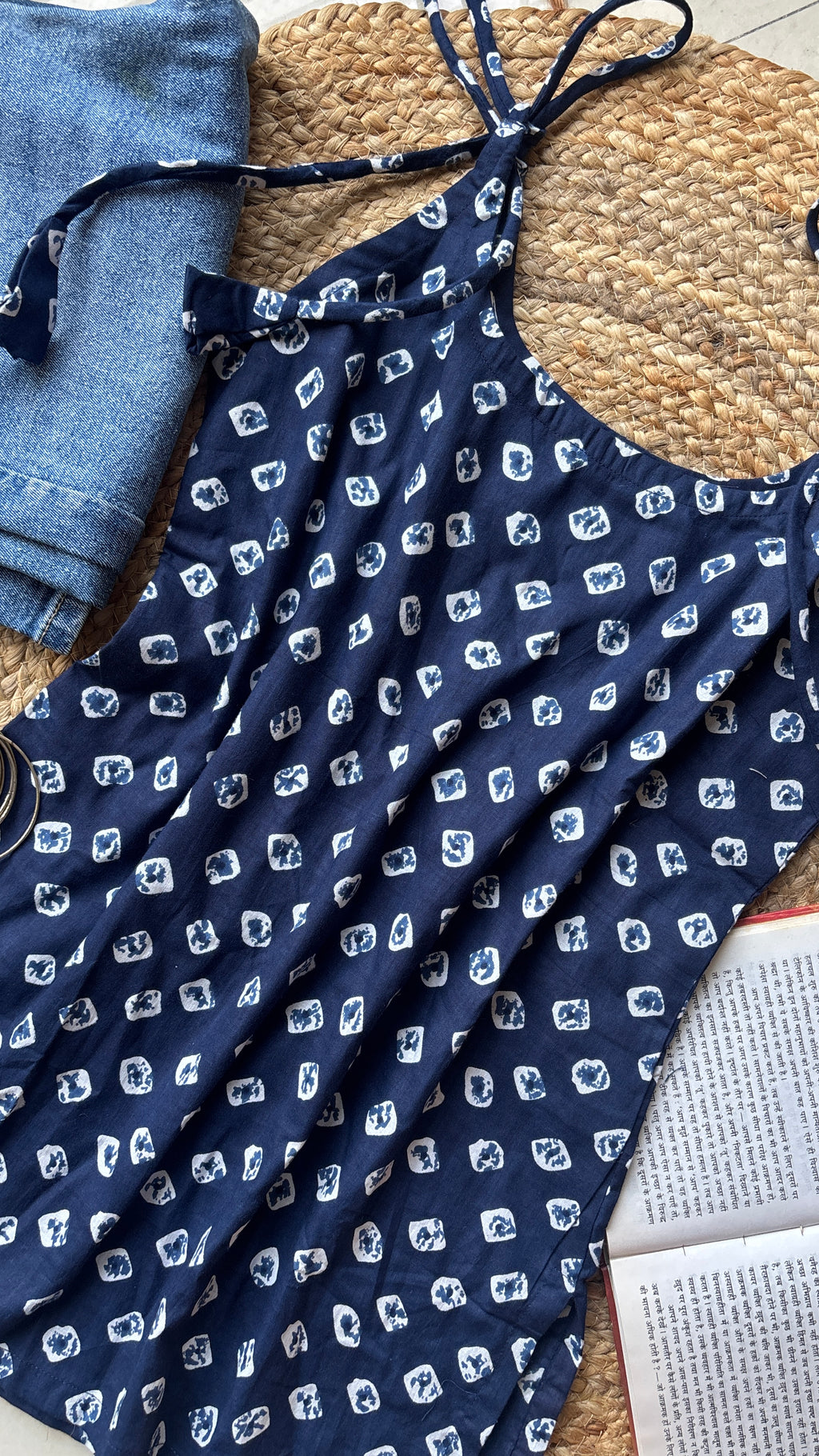 Blue tara spaghetti strap short kurti