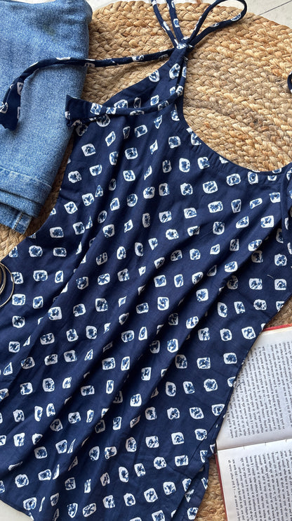 Blue tara spaghetti strap short kurti