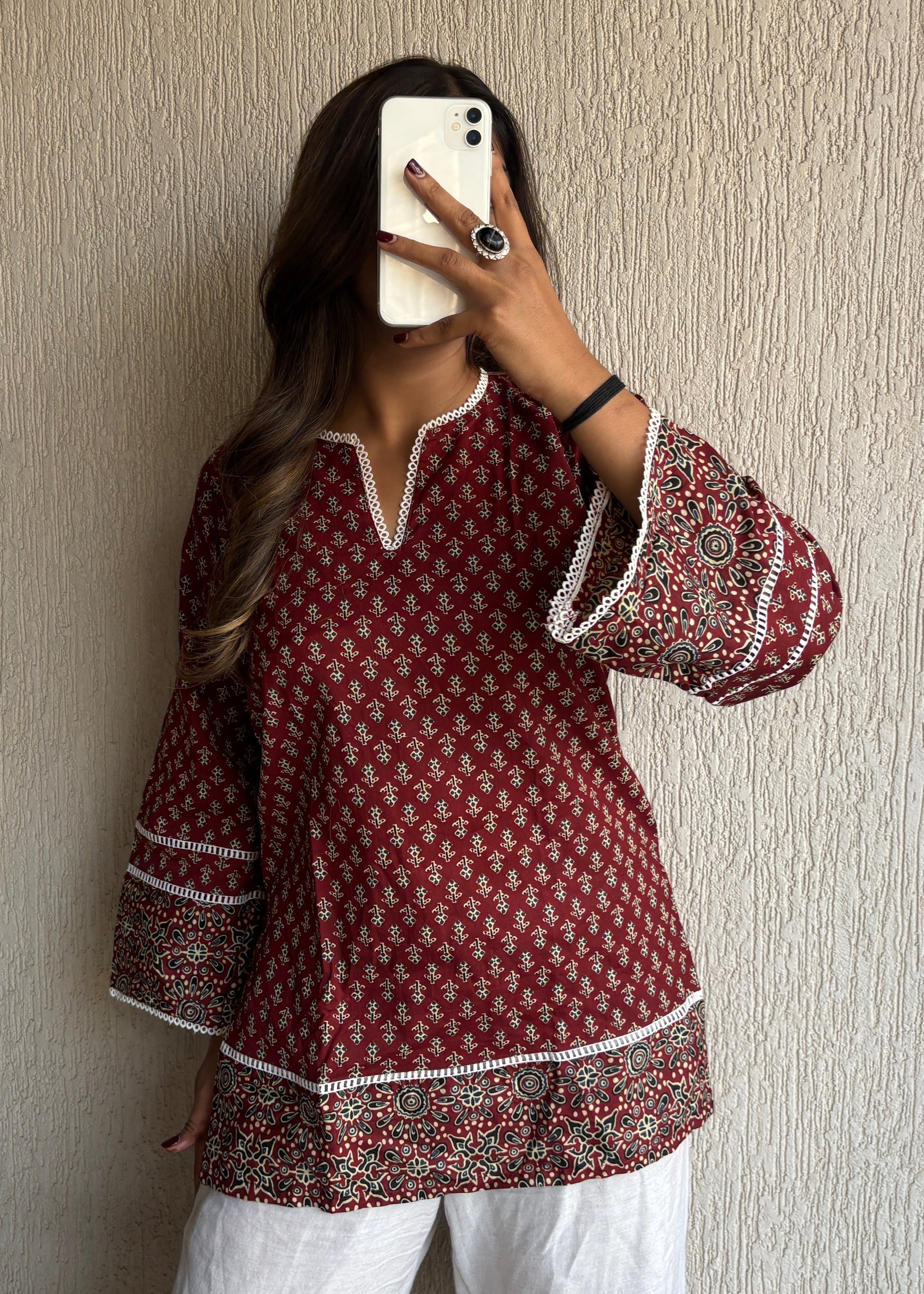Heritage maroon short kurti