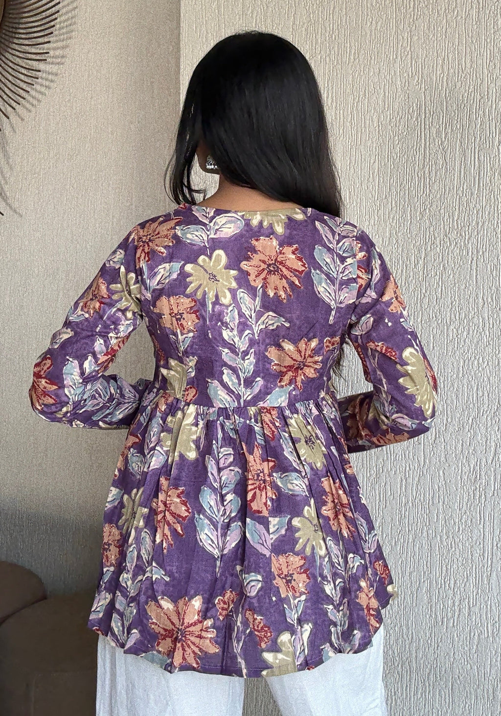 Purple peplum style short kurti