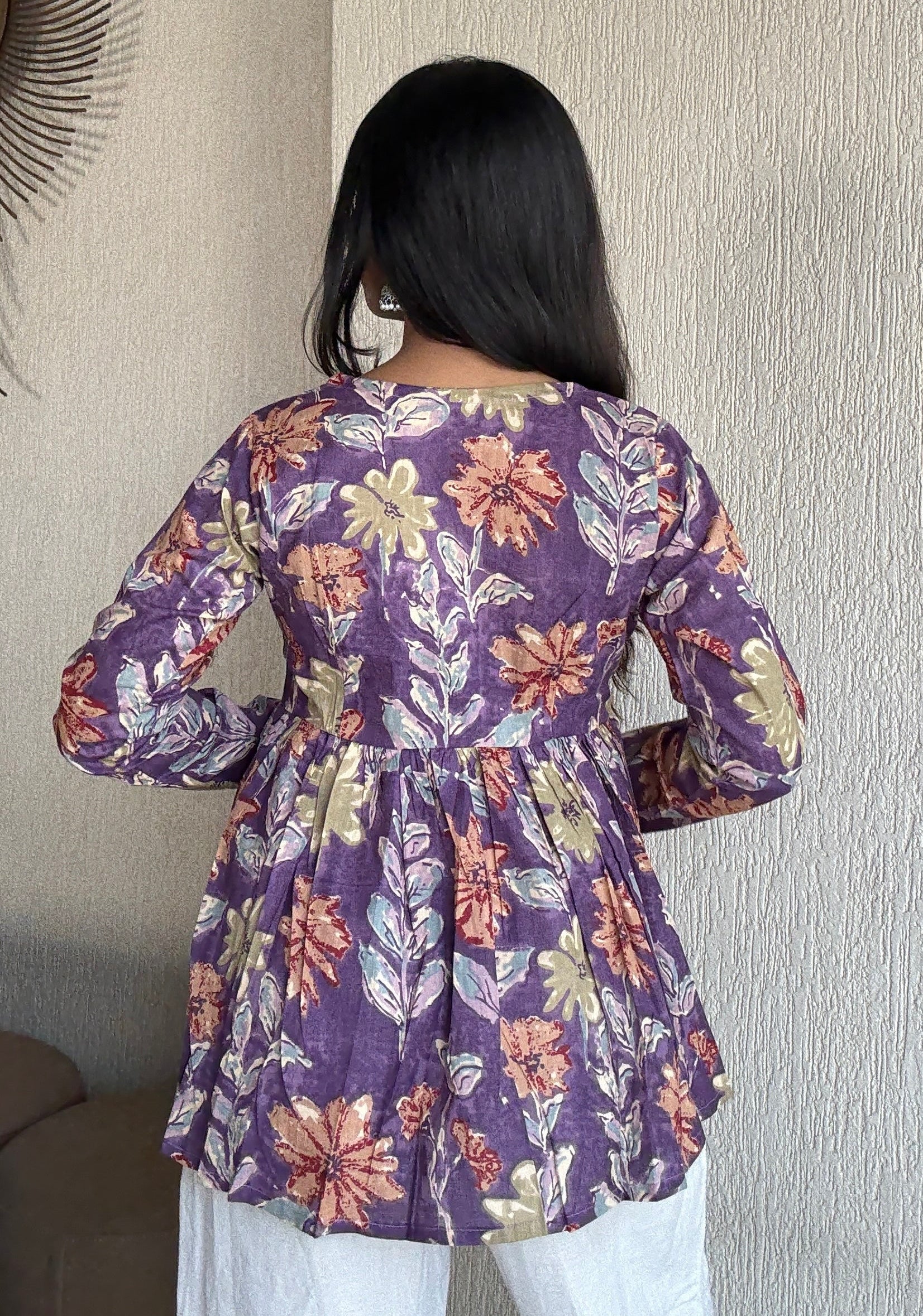 Purple peplum style short kurti