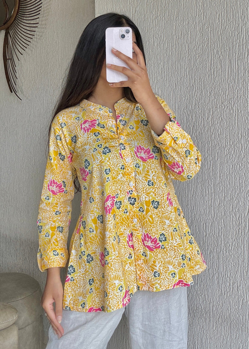 Yellow A-line short kurti