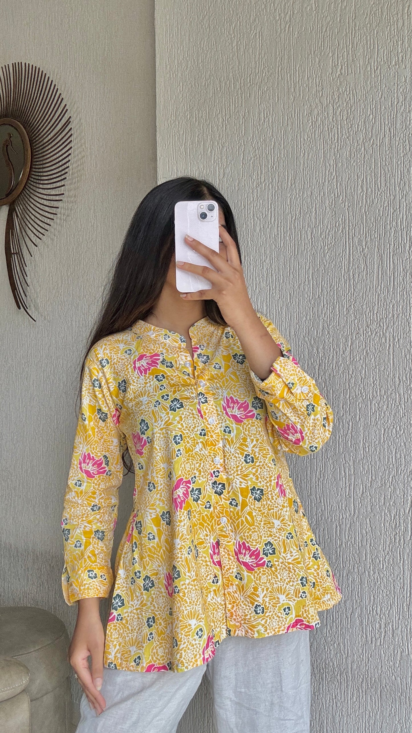 Yellow A-line short kurti