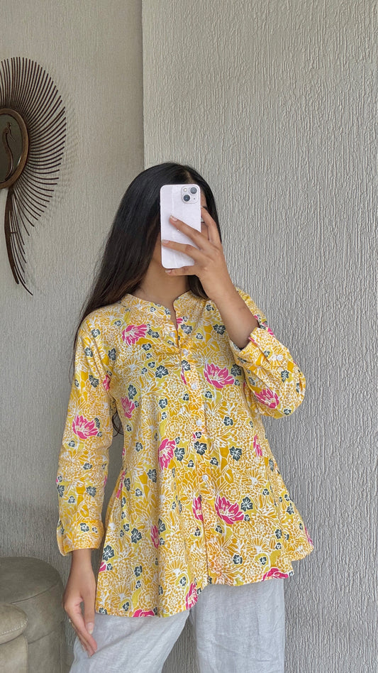 Yellow A-line short kurti