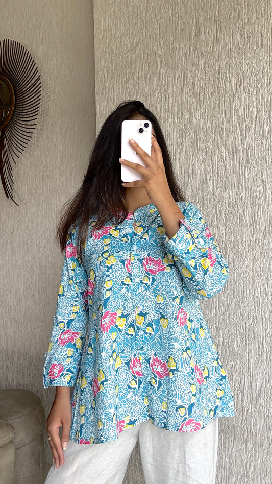 Blue A-line short kurti