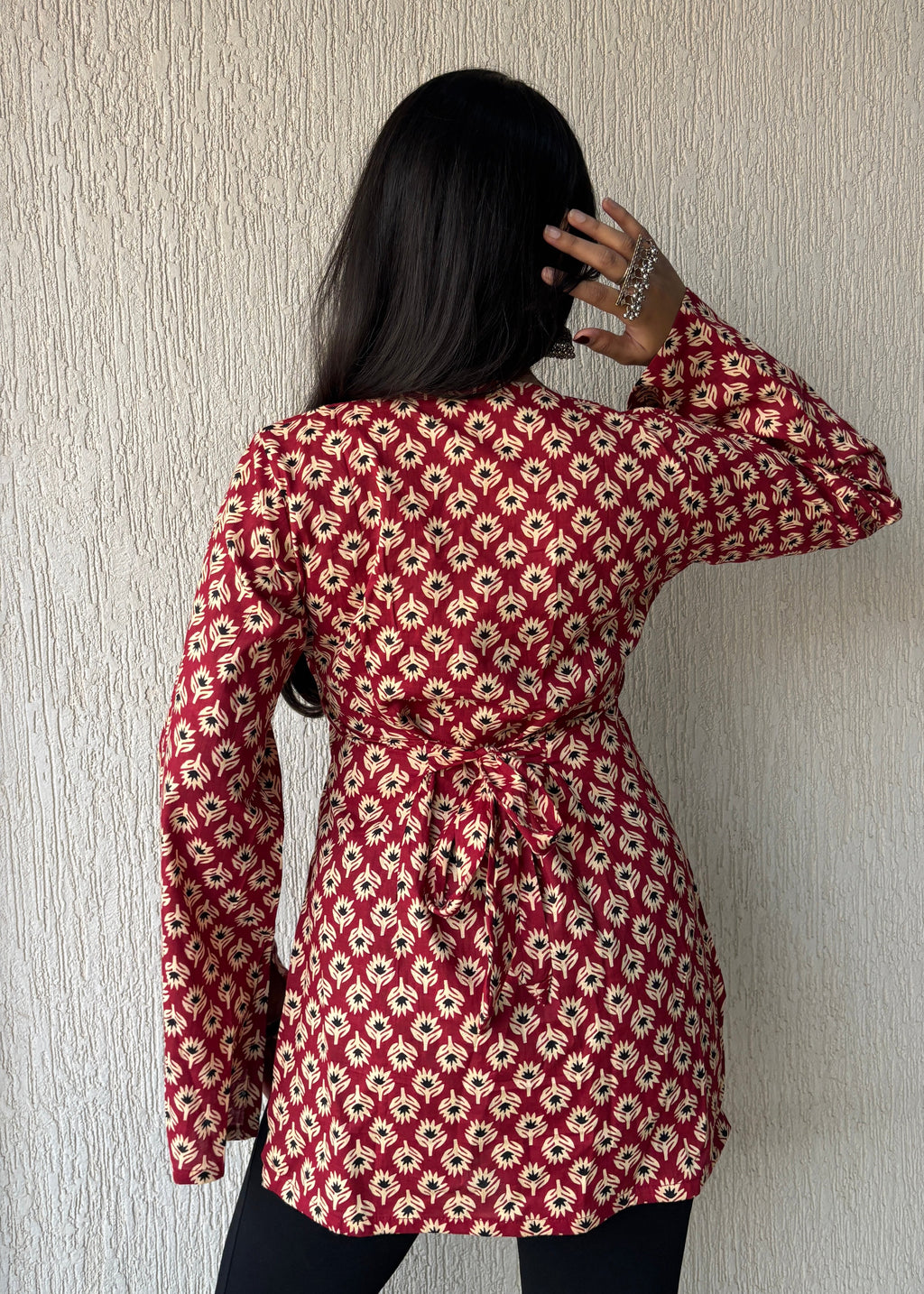 Maroon square neck short kurti