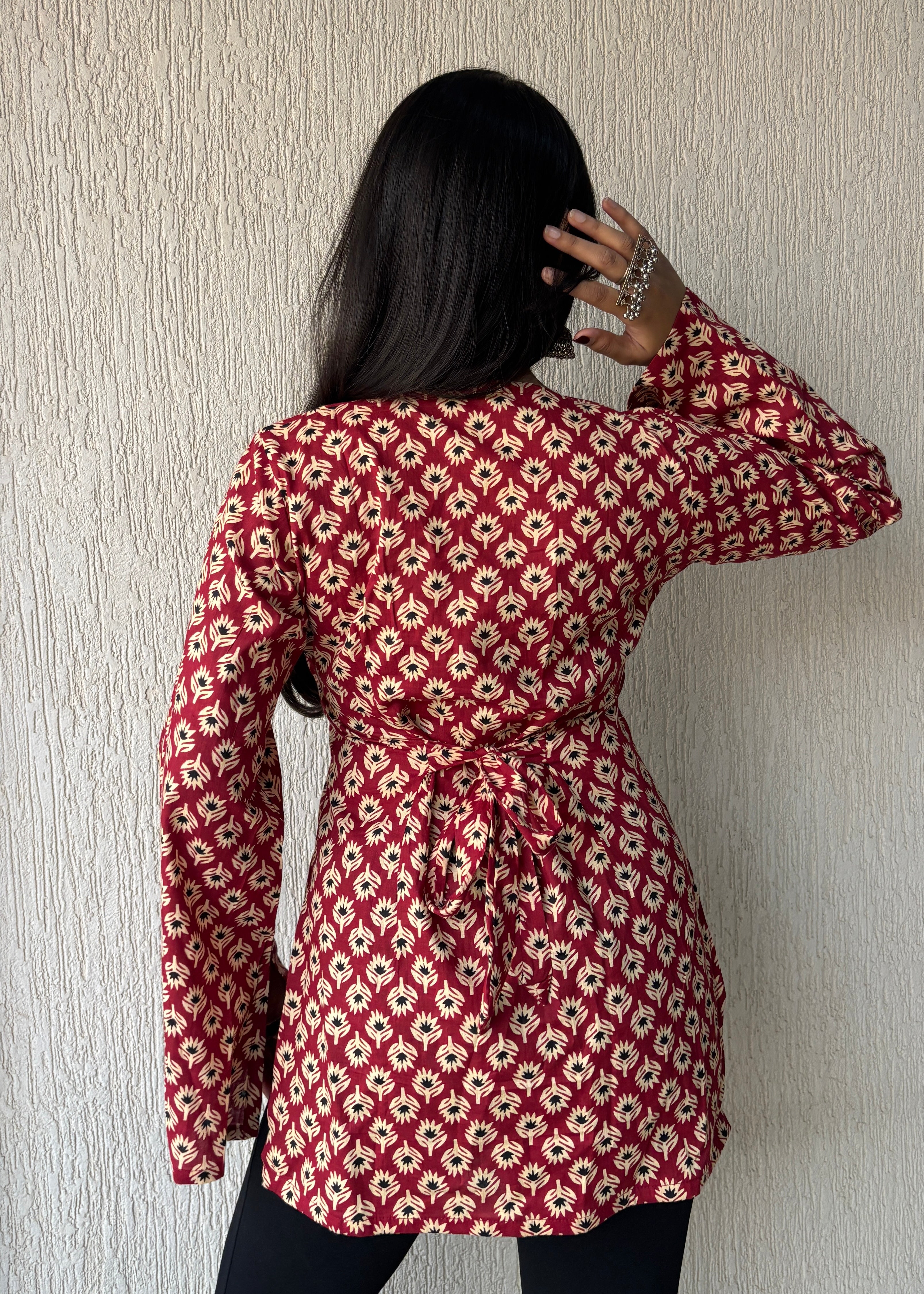 Maroon square neck short kurti