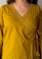 Mustard solid wrap-tie cotton short kurti