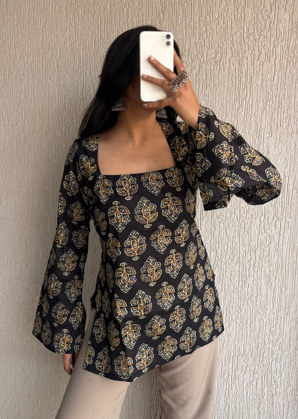 Black square neck short kurti